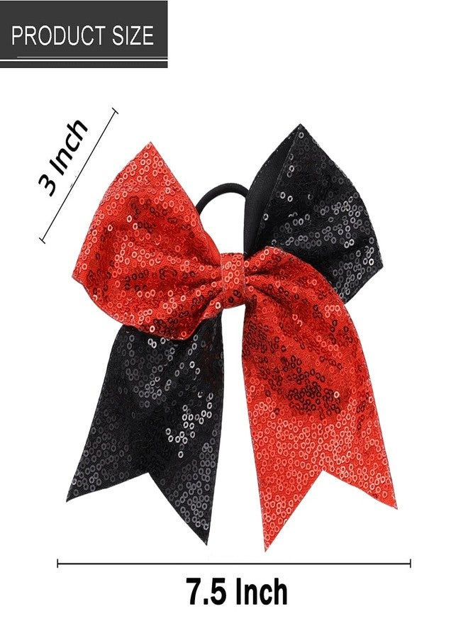 Hipcheer Large Sequin Glitter Cheer Hair Bows,Sparkly Bows Ponytail Holder Elastic Band for Cheerleading Teen Girls College Sports (Red Black) - Image 4